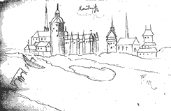 Kresba hradu Krypna Fuka z doby okolo roku 1640 - Zeichnung der Burg von Krypn Fuk aus der Zeit um 1640