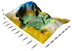 PŘBĚNIČKY. 3D model lomu v předpol v programu ArcMap 9.2. Podle Hloek 2010. - PŘBĚNIČKY. 3D Modell des Bruches im Vorfeld  der Burg im Programm Surfer 8 (Golden software). Nach Hloek 2010