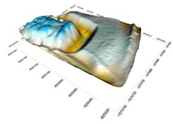 LITICE. 3D model hradu v programu Surfer 8 (Golden software). Podle Hložek 2010. - LITICE. 3D Modell der Burg im Programm Surfer 8 (Golden software). Nach Hložek 2010