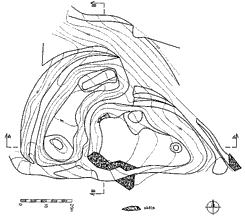 HRAD POD HRNČŘEM. Půdorys hradu podle  M. Červenky (2002). Podle Durdk 2007. HRAD POD HRNČŘEM. -Grundriss der Burganalage nach M. Červenka (2002) Nach Durdk 2007