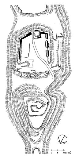 ČEJCHANOV. Pln hradu podle T. Durdka (1980) - ČEJCHANOV. Grundriss der Burganlage nach Durdk (1980).