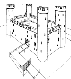 Rekonstruktionsvorschlag des Bauzustands Ende 13. Jh., aus: Krebs, Frstenau (1980)