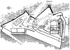 Gesamtplan von Burg und Baualterplan der Kernburg, aus: KD Bergstrae (1969)