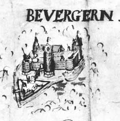 Schloss Bevergern auf einer Federzeichnung des Ludger tom Ring von 1564. Staatsarchiv M�nster Kartensammlung A 172