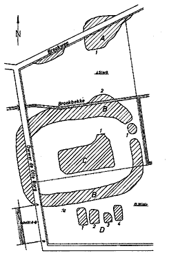 Olle Borg bei Heiden - Plan der Vegetationsspuren aus Heselhaus 1975, 75