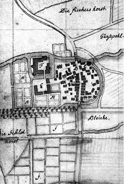  Stadt und Schloss Werth im Jahr 1740 aus BuK Borken 1954, S. 513 (Staatsarchiv M�nster Kartensammlung Nr. 663).jpg