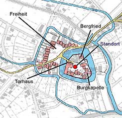 Rekonstruktion des Burggrundrisses nach einer Karte von 1786 (Stadtarchiv D�lmen)