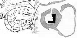 L: L�dinghausen, Wolfsberg um 1780, Plan von Huismanns, Staatsarchiv M�nster Signatur KS A5015, R:L�dinghausen-Burg Wolfsberg in BuK L�dinghausen, 61