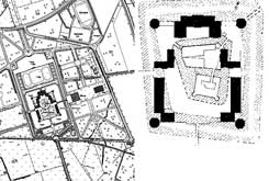 L: Grundriss in DGK 5, R: Nordkirchen, Schloss, kombinierter Plan des aktuellen und des Vorgngerbaus, Mummenhoff 1975