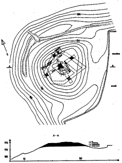 Szcsny-Strzsapart.  Ausgrabungsgrundriss der Burganlage, 1993 (Zeichnung: Juan Cabello)