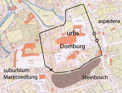 Plan der Domburg mit dem sdlich davor liegenden Steinbruch (aus Gnther 2007, S. 62)