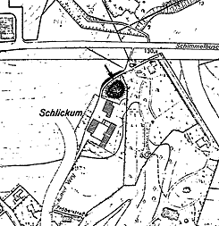 Erkrath, Hochdahl-Schlickum. Kreis Mettmann. Motte 'Heidenhgel' und abgegangener Hof Schlickum direkt sdlich der Motte. Nach Denkmalblatt ME 05 des Rhein. Amtes fr Bodendenkmalpflege,Bonn. 