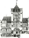 Cross section, seen from the south, drawing: C.A. Jensen, The National Museum of Denmark 