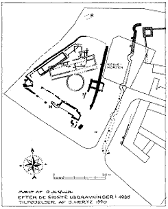 Plan of the site, drawing: C.M. Smidt (1935)/ J. Hertz (1990), The National Museum of Denmark