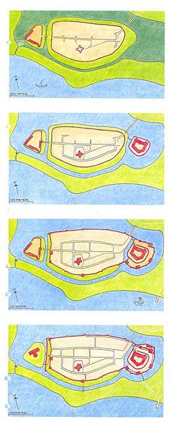 The development of town and castle, drawings: Johs. Hertz, The National Museum of Denmark