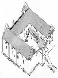 Reconstruction of the first castle, drawing: Mogens Veds