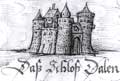 Zeichnung der Burg 1617, aus: Caune/Ose, Leksikons (2004), S.157.