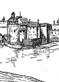 Zeichnung der Burg 1661, aus: Caune/Ose, Leksikons (2004) S. 74.