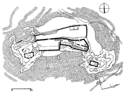 Půdorys hradu (podle L. Svobody)  Grundriss der Burg (nach L. Svoboda). Zeichnung V. Durdk. 