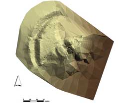 3D model hradnho arelu v programu ArcMap. Podle M. Kohouta. 3D Modell der Burganlage im Programm ArcMap. Nach M. Kohout. 