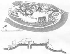 Burgruine Falkenstein Donnersberg, Grundriss um 1940, Pflzisches Burgenlexikon Bd. II (2002), S. 58, nach LFD MZ, Plansammlung