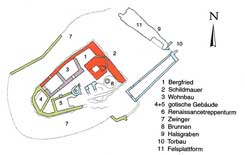 Burgruine Hohenecken, Grundriss (nach Stein/Keddigkeit 1990) Pflzisches Burgenlexikon Bd. II (2002), S. 387