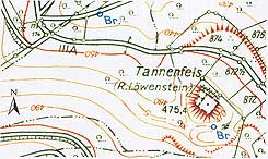 Burgruine Tannenfels, Lage und Grundriss (aus: Karte 