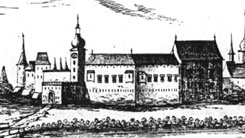 Traismauer: Historische Ansicht von Stadt und Burg, aus: Vischer, Topopgraphia (1672)