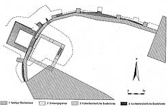 Die archäologischen Befunde an der Westspitze der Iburg (aus Heine 1991, S. 60)