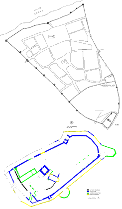 Plan von Burg und Stadtbefestigung, aus: Karches, Wehranlagen (1978) und Bauphasenplan. Ausfhrung: Patrick Schicht nach Grundlagen von Gerhard Reichhalter (2004)