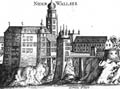 Niederwallsee: Historische Ansicht der Burg, aus: Vischer, Topographia (1672)