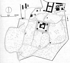 Grafenegg: Plan des Schlosses mit Park und Wirtschaftsbauten, aus: Dehio Niederösterreich Nord (1990)