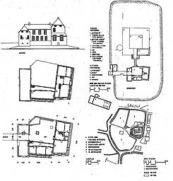 Burg Pewsum, Lageplne Grundrisse und Westansicht (nach H.-G. Urban, Burgen und Schlsser 1/2008, 21).