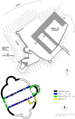 Linz: Vereinfachter Grundrissplan der Burg. Ausfhrung: Patrick Schicht (2005) und Linz-St. Martin: Bauphasenplan. Ausfhrung: Patrick Schicht (2005)