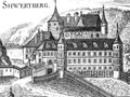 Schwertberg: Historische Ansicht der Burg, aus: Vischer, Topographia (1674)