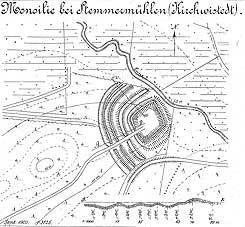 Plan der Monsilienburg aus dem Jahre 1905 durch C. Schuchhardt (aus: C. Schuchhardt, Atlas vorgeschichtlicher Befestigungen in Niedersachsen, Heft IX und X, Hannover 1916, Blatt LXXIII).