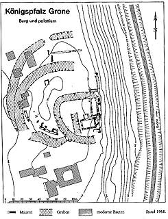 Plan der Pfalz und Burg Grone (aus Gauert 1970, S. 123)