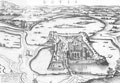 Die Burg von Tata am Ende des 16. Jhs. (Georgius Houfnagel)