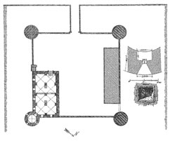 Dautenstein, eher schematischer Grundriss der Schlossanlage mit Grundriss und Ansicht einer Hakenb�chsenscharte von 1584 im nord�stlichen Rundturm; aus: Wagner, Oberrhein (2003)