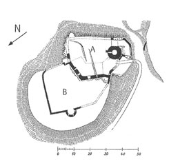 Hausach, Grundriss der Hauptburg (A); die Vorburg (B) ist nicht korrekt wiedergegeben; aus: Wagner, Oberrhein (2003)