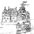 Zeichnung der Burg 1587 (aus Hoos 1983, S. 85)