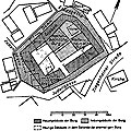Rekonstruierte Lage der Burg (aus Hoos 1983, S. 41)