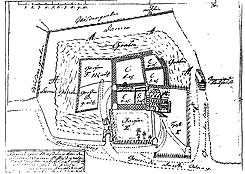 Planskizze der Burg 1732 (aus Hoos 2008, S. 103)