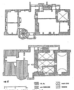 Grundriss von Keller und Erdgeschoss (aus Hermann 1997, S. 52)