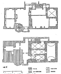 Grundriss von Keller und Erdgeschoss (aus Hermann 1997, S. 52)