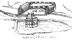 ZZeichnung des Jagdschlosses 1628 durch Landgraf Moritz (aus Baeunerth 1986, S. 109)