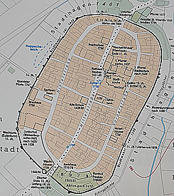 Plan von Hessisch Lichtenau mit der Burg im S�den (aus Hessischer St�dteatlas)