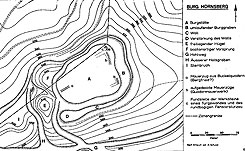 Lageplan von Burg Hornsberg (aus Seib 1969, S. 119)