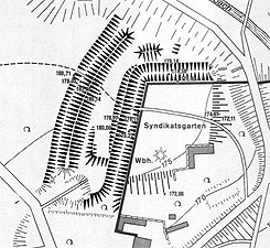 Plan der Befestigung der Spornburg westlich der Klosterumwehrung (aus Hermann 1979)