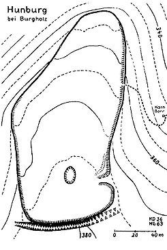 Plan der Hunburg bei Burgholz (aus M�ller 1977, S. 157)